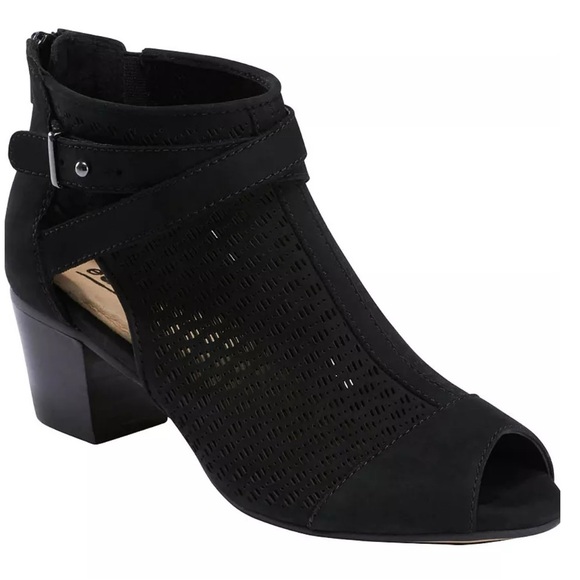 Earth Shoes - Earth Black Leros Gaia Peep-Toe Ankle Booties